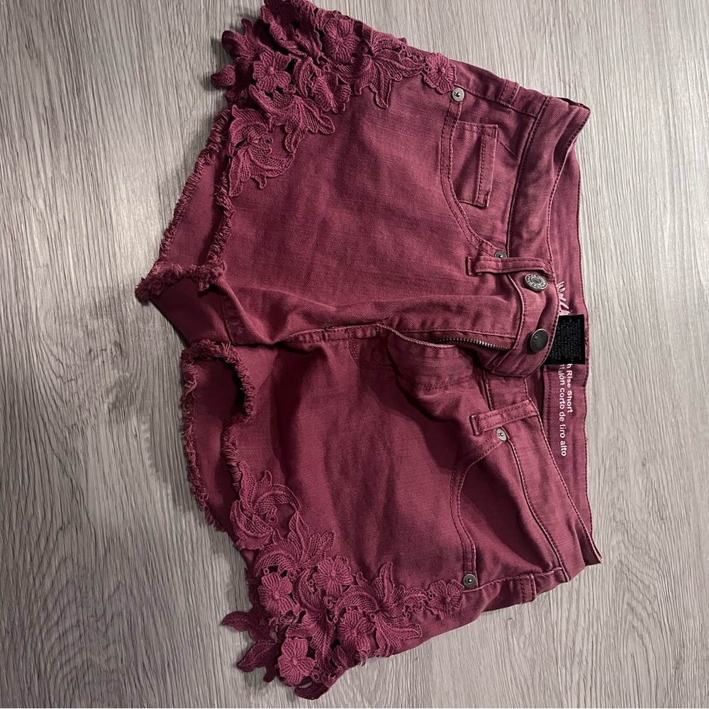 Women's Burgundy Lace Trim Shorts